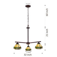 Capulina Tiffany Chandeliers Pendant Light 3-Light Retro Simple Cream Style Stained Glass Hangings Light for Living Dining Room Foyer Farmhouse