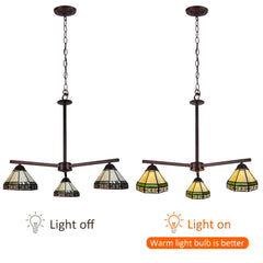 Capulina Tiffany Chandeliers Pendant Light 3-Light Retro Simple Cream Style Stained Glass Hangings Light for Living Dining Room Foyer Farmhouse