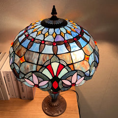 Capulina Tiffany Table Lamp, 3-Light 16X16X24 Inches with Nightlight Light Blue Victorian Style Desk Lamp for Home Office Living Room Bedroom