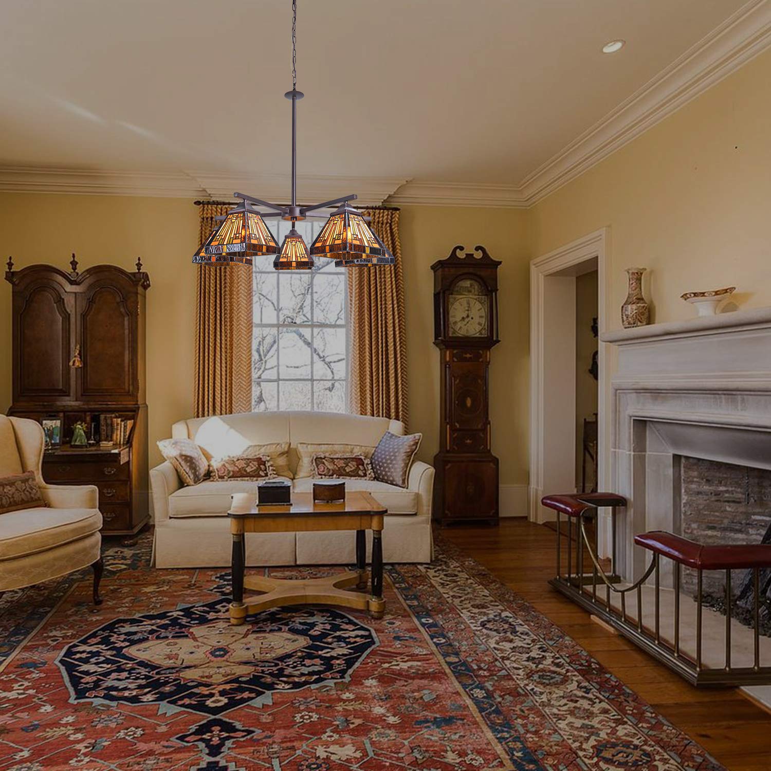 Capulina Tiffany Chandeliers 5-Light Stained Glass Antique Style Pendant Light