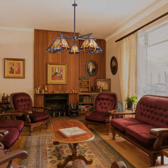 Capulina Tiffany Chandeliers 5-Light Stained Glass Antique Style Pendant Light