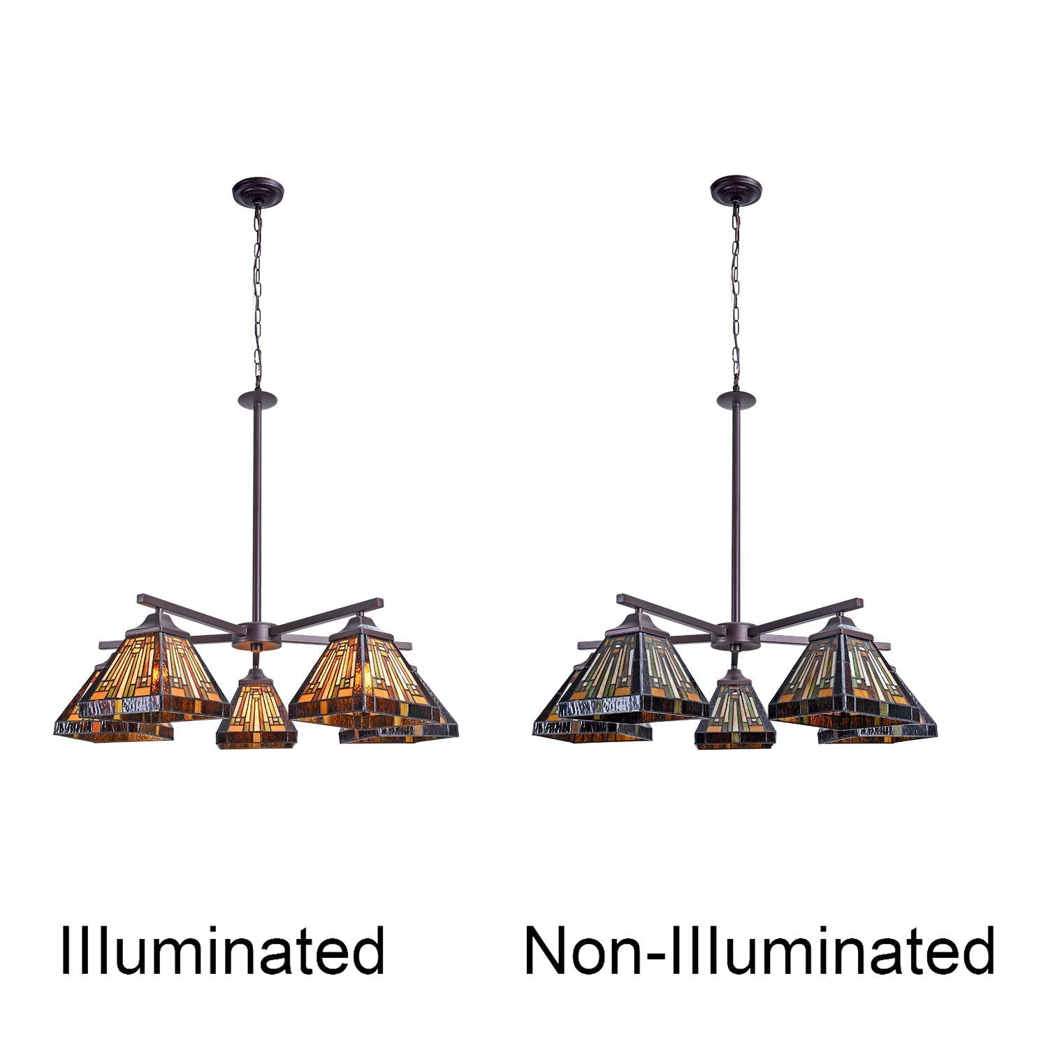 Capulina Tiffany Chandeliers 5-Light Stained Glass Antique Style Pendant Light
