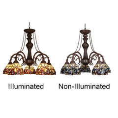 Capulina Tiffany Style Pendant Light Chandeliers 5-Light 26 Inches Wide Cream Brown Vintage Style Stained Glass Hangings Lamp for Dining Room Foyer Kitchen Island