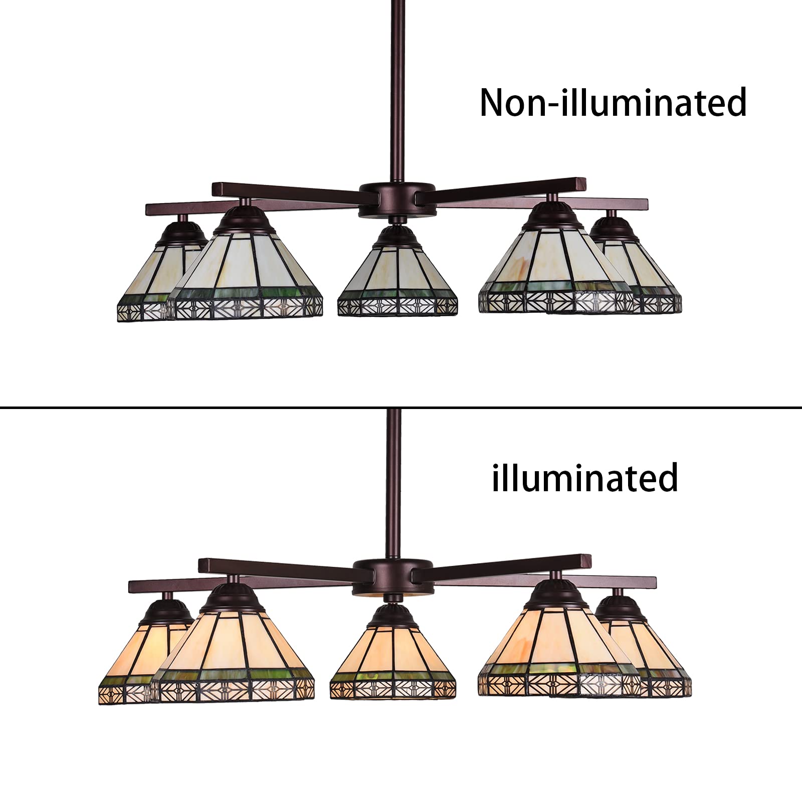 Capulina Tiffany Chandeliers 5-Light Stained Glass Shade Antique Style Pendant Light
