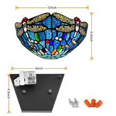 Capulina Tiffany Wall Sconces 12 Wide Stained Glass Vintage Dragonfly Style Wall Light for Hallway Stairway Bedroom