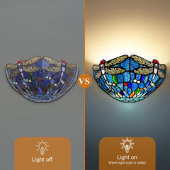 Capulina Tiffany Wall Sconces 12 Wide Stained Glass Vintage Dragonfly Style Wall Light for Hallway Stairway Bedroom