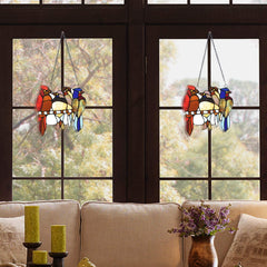 Capulina Stained Glass Birds Window Hangings Tiffany Style Handicrafts Birds Suncatcher Home Office Decor Gifts for Grandma Mom
