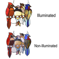 Capulina Stained Glass Birds Window Hangings Tiffany Style Handicrafts Birds Suncatcher Home Office Decor Gifts for Grandma Mom