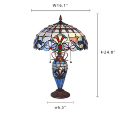 Capulina Tiffany Table Lamp, 3-Light 16X16X24 Inches with Nightlight Light Blue Victorian Style Desk Lamp for Home Office Living Room Bedroom