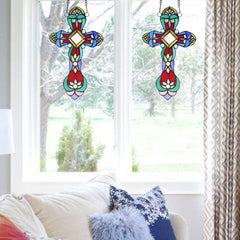 Capulina Cross Stained Glass Window Hanging Handicrafts