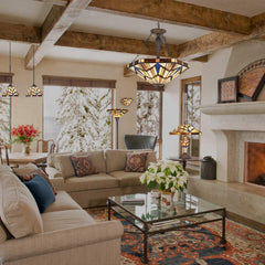 Capulina Tiffany Pendant Lights Inverted Ceiling Pendant Stained Glass Light Shade for Dining Room Bedroom Living Room Hallway