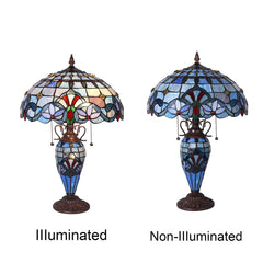 Capulina Tiffany Table Lamp, 3-Light 16X16X24 Inches with Nightlight Light Blue Victorian Style Desk Lamp for Home Office Living Room Bedroom