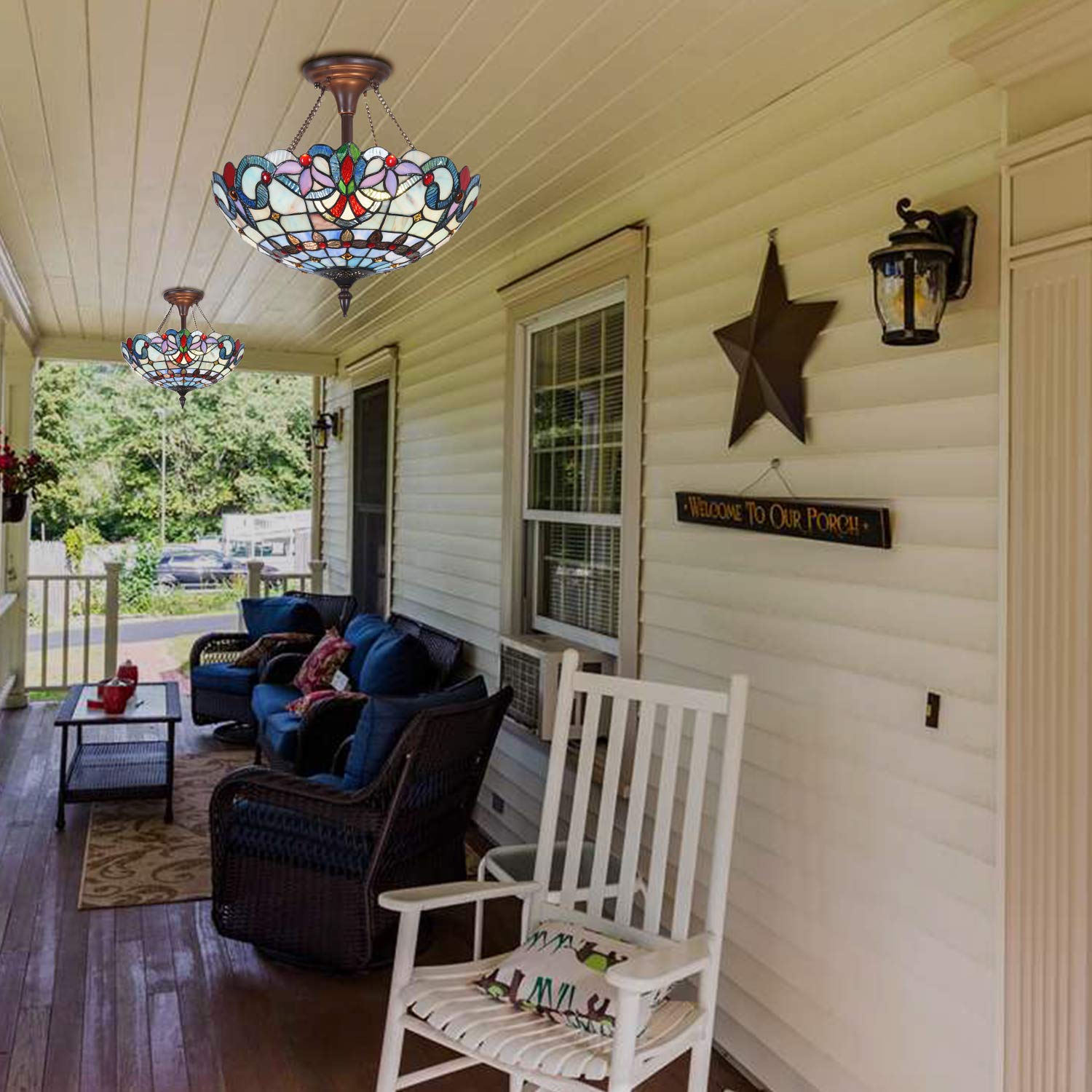 Capulina Tiffany Ceiling Light Pendant Lamp  Stained Glass