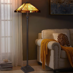 Capulina Tiffany Floor Lamp 2-Light 16X16X63 Inches Amber Brown Mission Antique Style Stained Glass Standing Reading Light for Living Room Bedroom Office