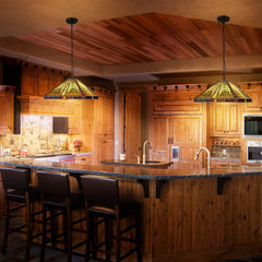 Capulina Tiffany Pendant Lights,2 Light Large 16 Wide Stained Glass Hanging Lamp,Antique Rustic Style for Kitchen Island Counter Dining Room Hallway