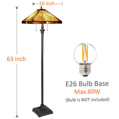Capulina Tiffany Floor Lamp 2-Light 16X16X63 Inches Amber Brown Mission Antique Style Stained Glass Standing Reading Light for Living Room Bedroom Office