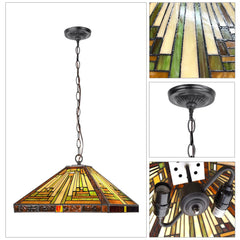 Capulina Tiffany Pendant Lights,2 Light Large 16 Wide Stained Glass Hanging Lamp,Antique Rustic Style for Kitchen Island Counter Dining Room Hallway