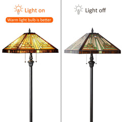 Capulina Tiffany Floor Lamp 2-Light 16X16X63 Inches Amber Brown Mission Antique Style Stained Glass Standing Reading Light for Living Room Bedroom Office