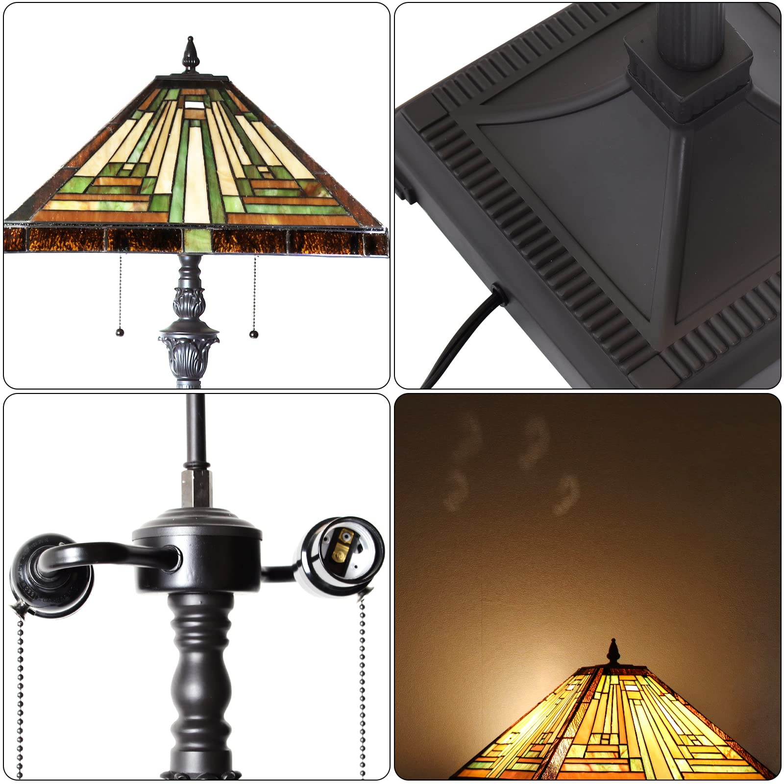 Capulina Tiffany Floor Lamp 2-Light 16X16X63 Inches Amber Brown Mission Antique Style Stained Glass Standing Reading Light for Living Room Bedroom Office