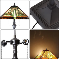 Capulina Tiffany Floor Lamp 2-Light 16X16X63 Inches Amber Brown Mission Antique Style Stained Glass Standing Reading Light for Living Room Bedroom Office