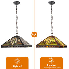 Capulina Tiffany Pendant Lights,2 Light Large 16 Wide Stained Glass Hanging Lamp,Antique Rustic Style for Kitchen Island Counter Dining Room Hallway