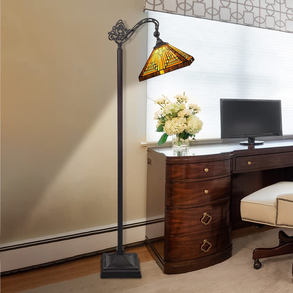 Capulina Tiffany Floor Lamp Tall Antique Mission Style Stained Glass Soft Light