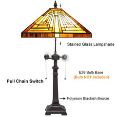 Capulina Tiffany Style Table Lamp Mission Style Tiffany Lamp 2-Light 16X16X24 Inches Amber Brown Stained Glass Desk Lamp Decor for Bedrooms Living Room Study Home Office