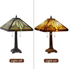 Capulina Tiffany Style Table Lamp Mission Style Tiffany Lamp 2-Light 16X16X24 Inches Amber Brown Stained Glass Desk Lamp Decor for Bedrooms Living Room Study Home Office