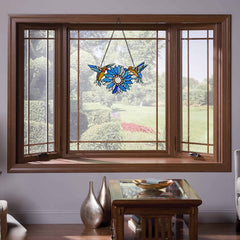 Capulina Sunflower Hummingbirds Stained Glass Window