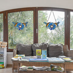 Capulina Sunflower Hummingbirds Stained Glass Window