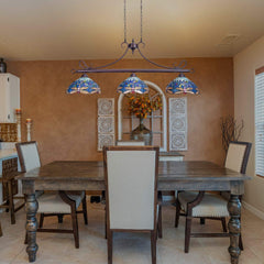 Capulina Tiffany Pool Table Lights 3-Light 45 Inches Wide Pendant Light Antique Blue Dragonfly Style Farmhouse Chandelier for Dining Room Kitchen Island