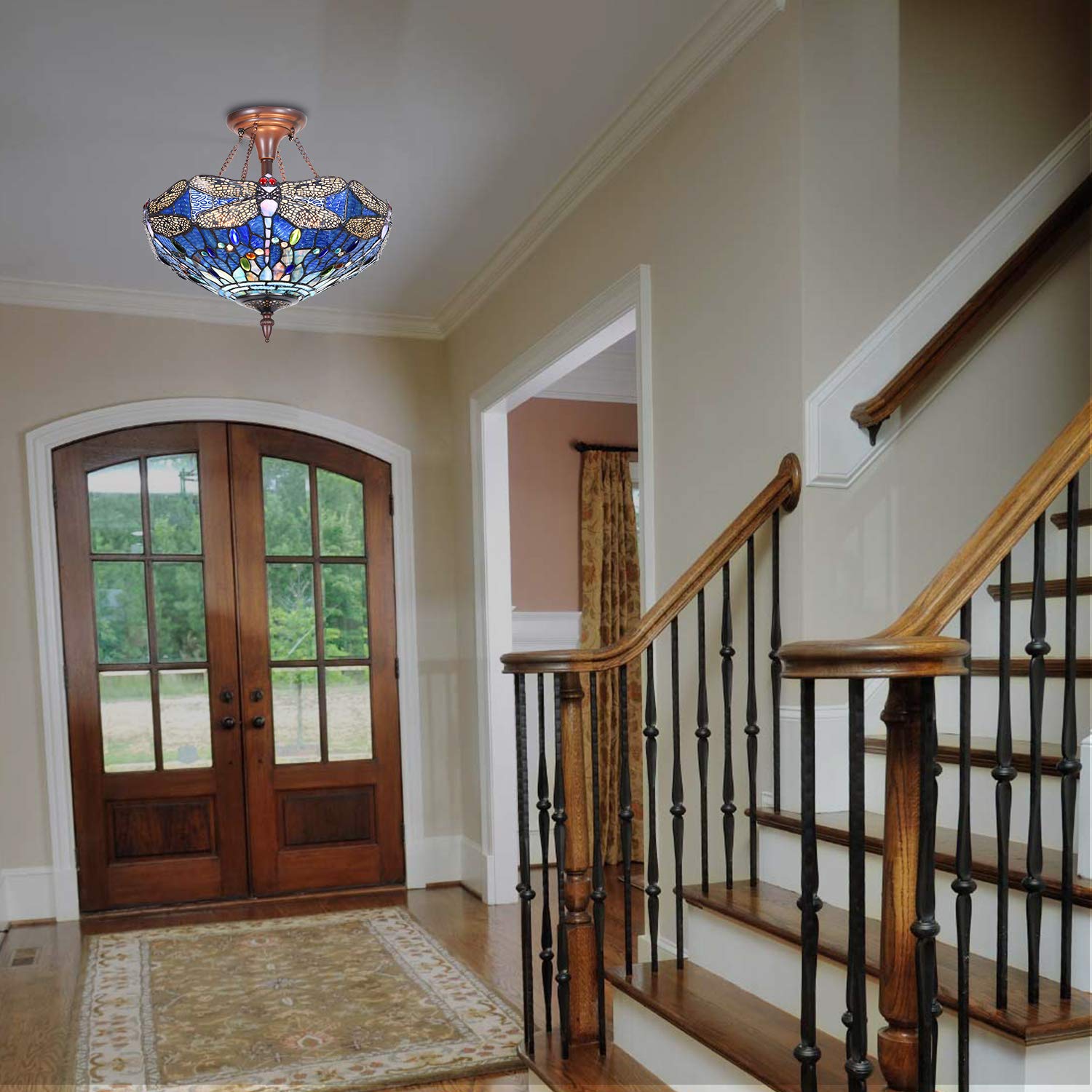 Capulina Tiffany Ceiling Light Pendant Lamp Dragonfly Stained Glass Ceiling