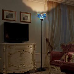 Capulina Tiffany Floor Lamp Industrial Pole Vintage Dragonfly Style