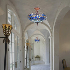 Capulina Tiffany Ceiling Light Pendant Lamp Dragonfly Stained Glass Ceiling