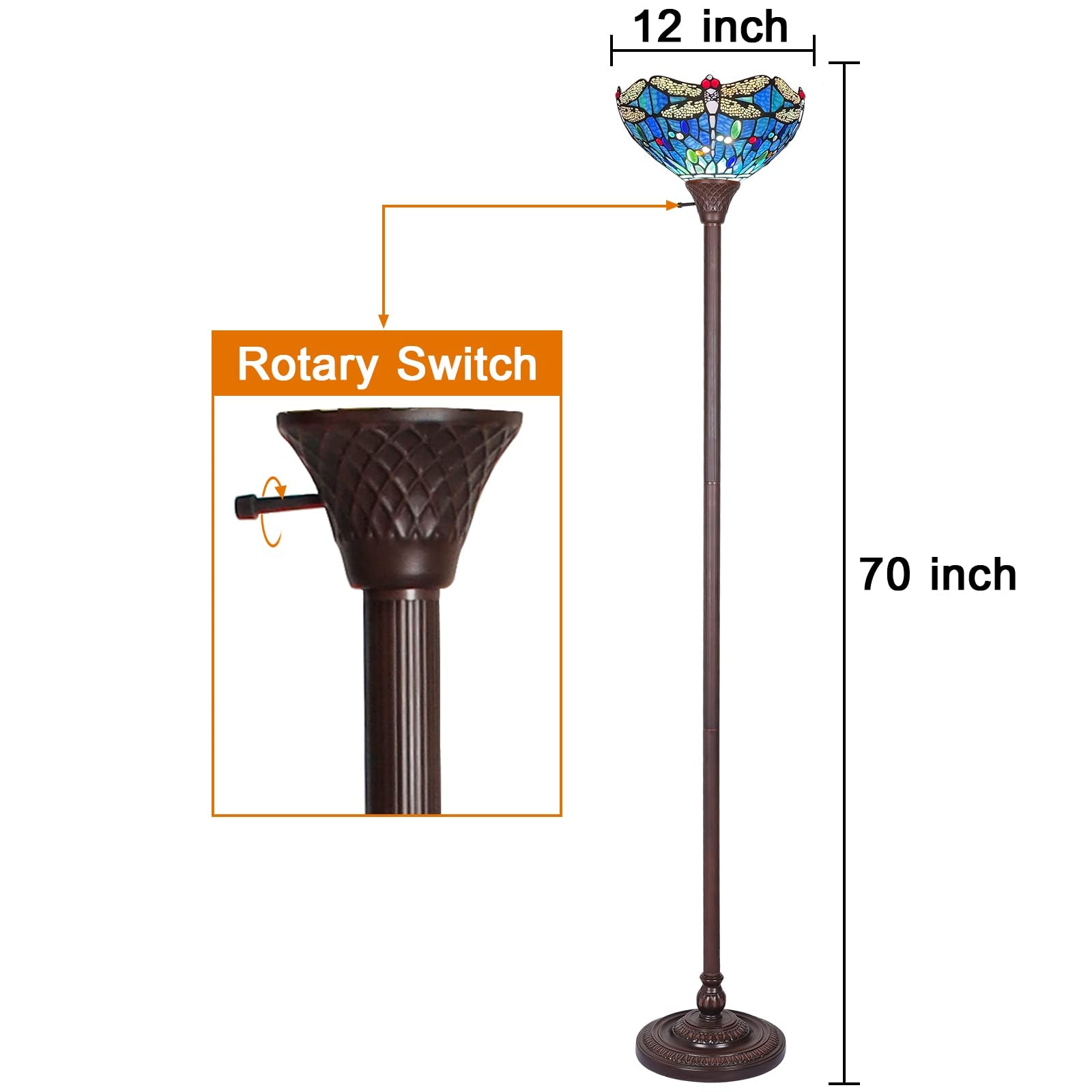 Capulina Tiffany Floor Lamp Industrial Pole Vintage Dragonfly Style