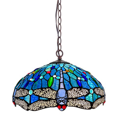 Capulina Tiffany Pendant Light Antique Dragonfly Style Stained Glass Hanging Lamp
