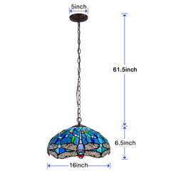 Capulina Tiffany Pendant Light Antique Dragonfly Style Stained Glass Hanging Lamp