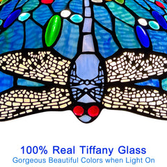 Capulina Tiffany Pendant Light Antique Dragonfly Style Stained Glass Hanging Lamp