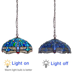 Capulina Tiffany Pendant Light Antique Dragonfly Style Stained Glass Hanging Lamp