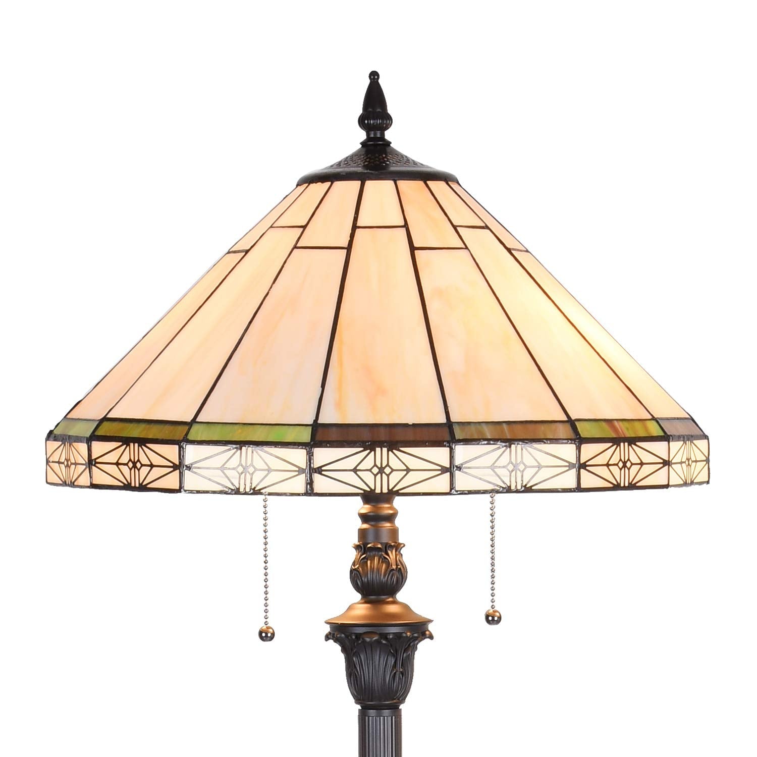 Capulina Tiffany Floor Lamp 2-Light 18 Inches Wide Blackish Bronze Pole Cream Stained Glass Standing Reading Light for Living Room Bedroom Office Home