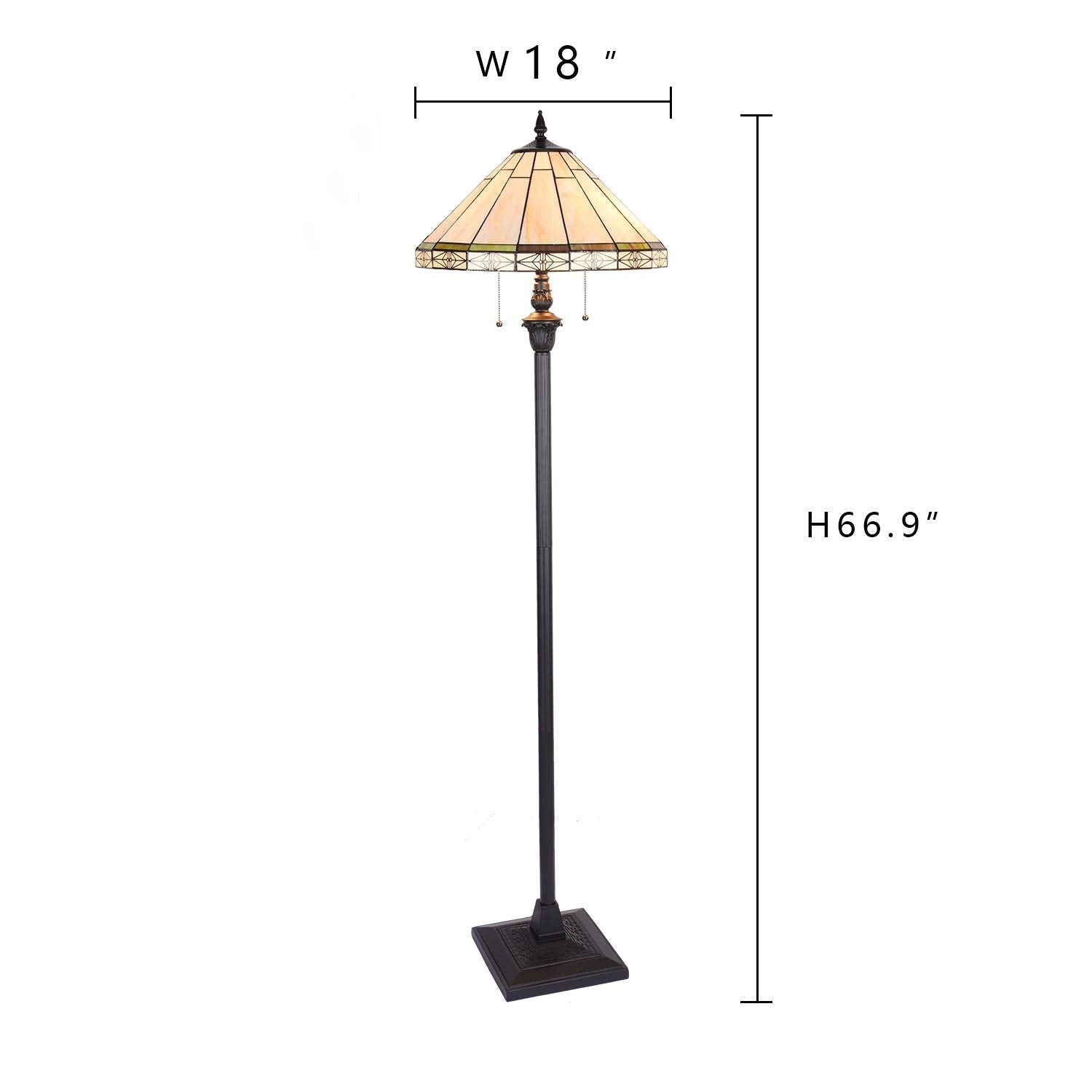 Capulina Tiffany Floor Lamp 2-Light 18 Inches Wide Blackish Bronze Pole Cream Stained Glass Standing Reading Light for Living Room Bedroom Office Home