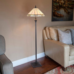 Capulina Tiffany Floor Lamp 2-Light 18 Inches Wide Blackish Bronze Pole Cream Stained Glass Standing Reading Light for Living Room Bedroom Office Home