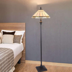 Capulina Tiffany Floor Lamp 2-Light 18 Inches Wide Blackish Bronze Pole Cream Stained Glass Standing Reading Light for Living Room Bedroom Office Home