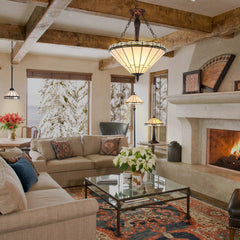 Capulina Tiffany Floor Lamp 2-Light 18 Inches Wide Blackish Bronze Pole Cream Stained Glass Standing Reading Light for Living Room Bedroom Office Home