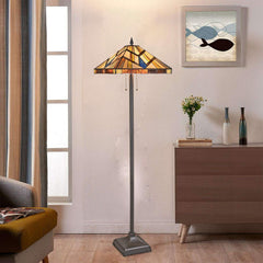 Capulina Tiffany Style Floor Lamp 2-Light 16 Inches Wide Cream Amber Stained Glass Antique Style Standing Lamp for Living Room Bedroom Home Office