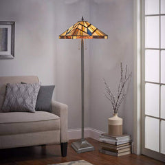 Capulina Tiffany Style Floor Lamp 2-Light 16 Inches Wide Cream Amber Stained Glass Antique Style Standing Lamp for Living Room Bedroom Home Office