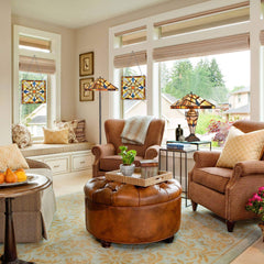 Capulina Tiffany Style Floor Lamp 2-Light 16 Inches Wide Cream Amber Stained Glass Antique Style Standing Lamp for Living Room Bedroom Home Office