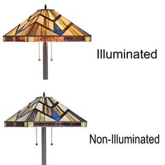 Capulina Tiffany Style Floor Lamp 2-Light 16 Inches Wide Cream Amber Stained Glass Antique Style Standing Lamp for Living Room Bedroom Home Office