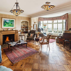 Capulina Tiffany Style Floor Lamp 2-Light 16 Inches Wide Cream Amber Stained Glass Antique Style Standing Lamp for Living Room Bedroom Home Office