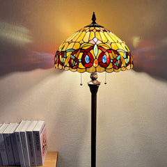 Capulina Tiffany Floor Lamp 2-Light 16 Wide Antique Victorian Style Stained Glass Industrial Dark Bronze Pole Standing Reading Light for Living Room Bedroom Office